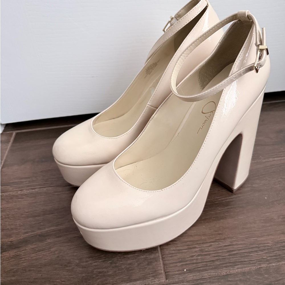 Platform Ankle-Strap Pumps in Cream